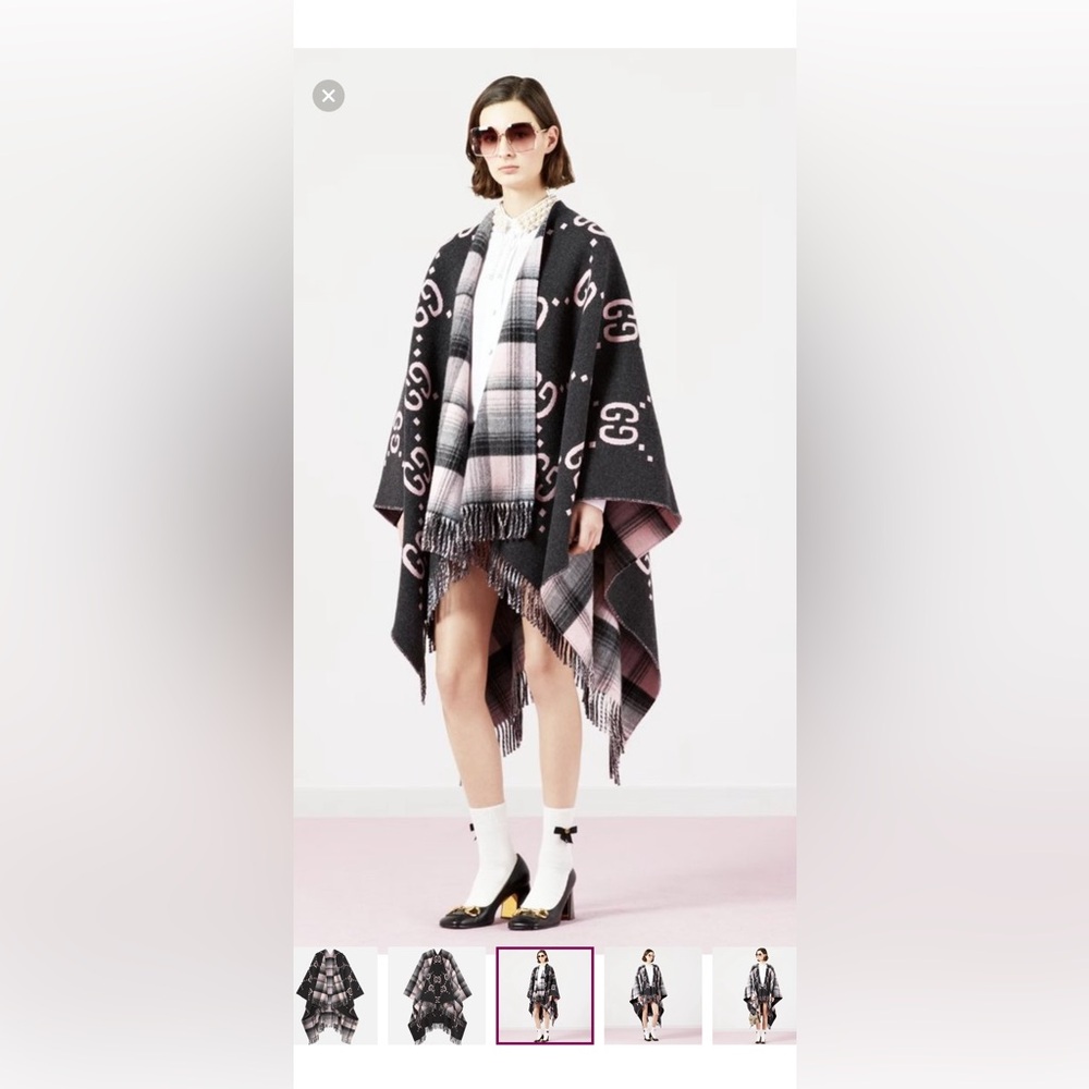 Gucci Unisex 553118 Reversible GG Wool Cape/ Poncho